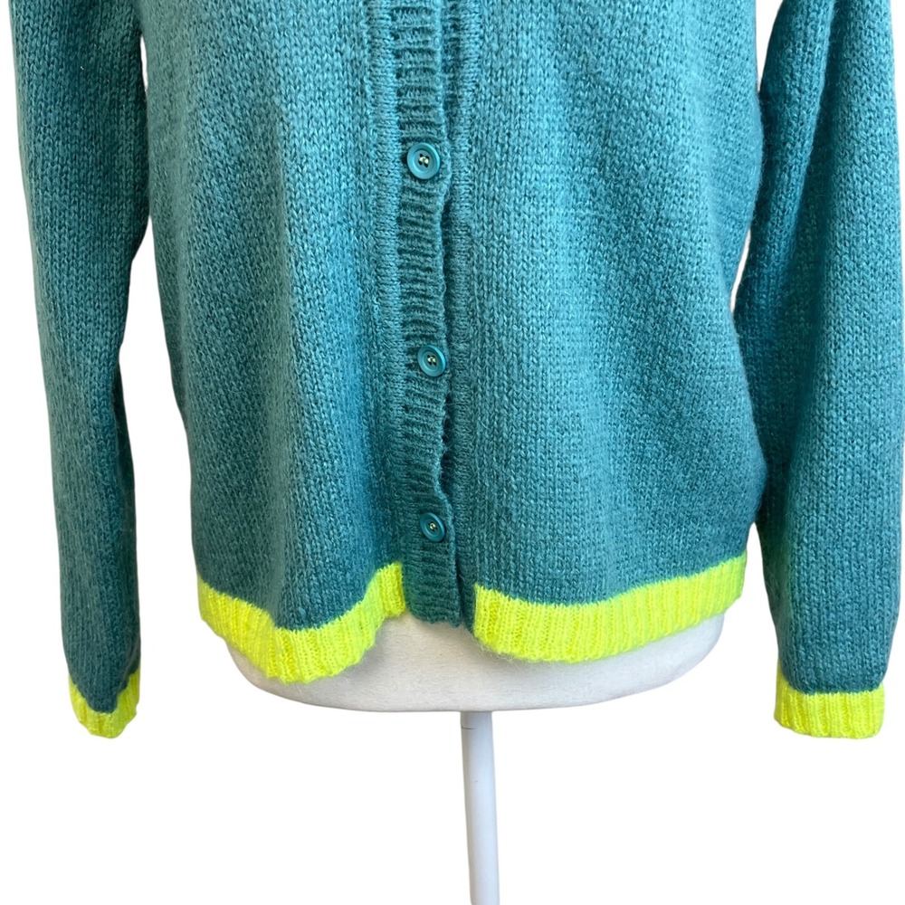 DR BLOOM Teal Mohair Blend Cardigan Sweater Sz S M Feminine Cottage Girly - Picture 5 of 14